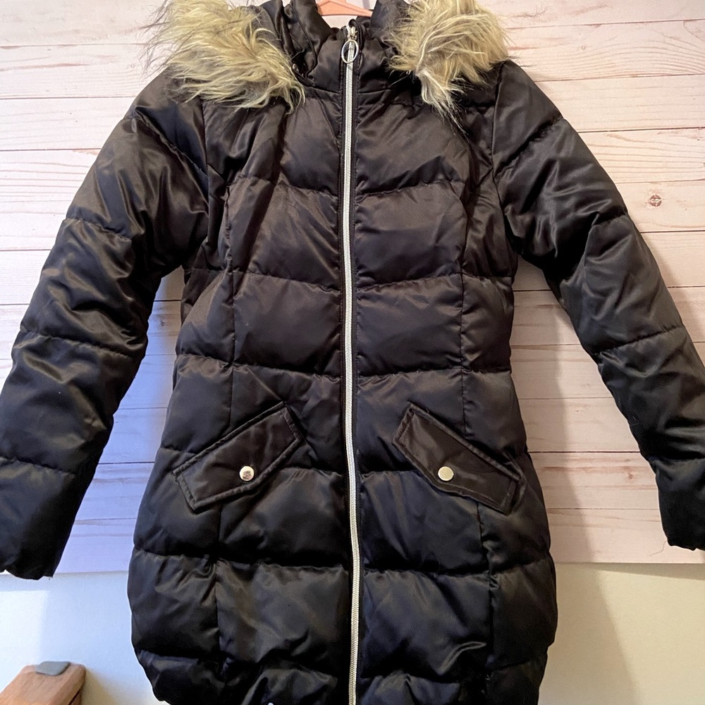 H&M girls long black puffer jacket size 11/12